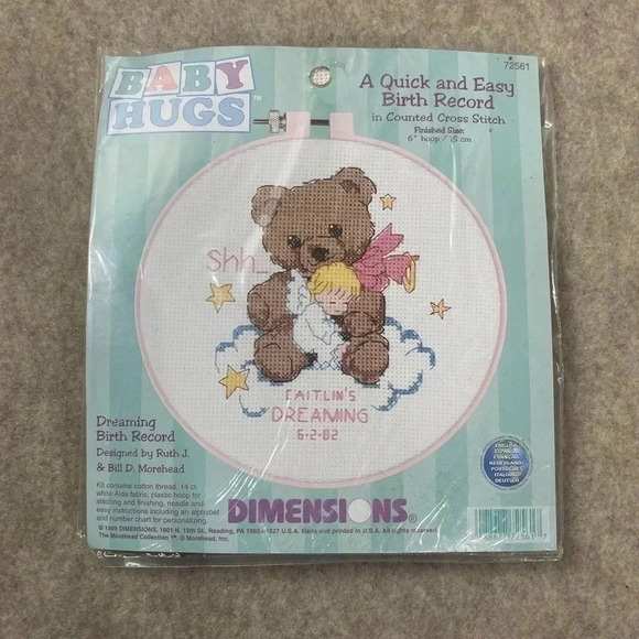 Vintage Dimensions Baby Hugs #72561 Birth Record Counted Cross Stitch Kit Sealed - Picture 2 of 6